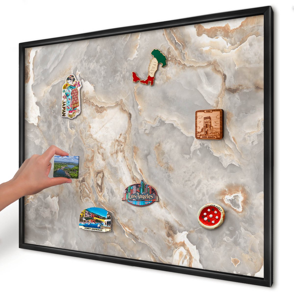 Artprintcave Grijs Magneetbord mit Zwart Frame - 80x60 cm - Marmeren Elegantie Magnetisch Bord Voor Magneten - Abstract Magnetische Organizer - Abstractie