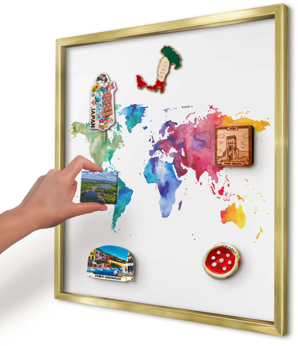Artprintcave Wit Magneetbord mit Gouden Frame - 50x50 cm - Kleurenkaart Magneet Bord mit Frame - Waterverf Magneetbord Voor Foto's - Kaarten