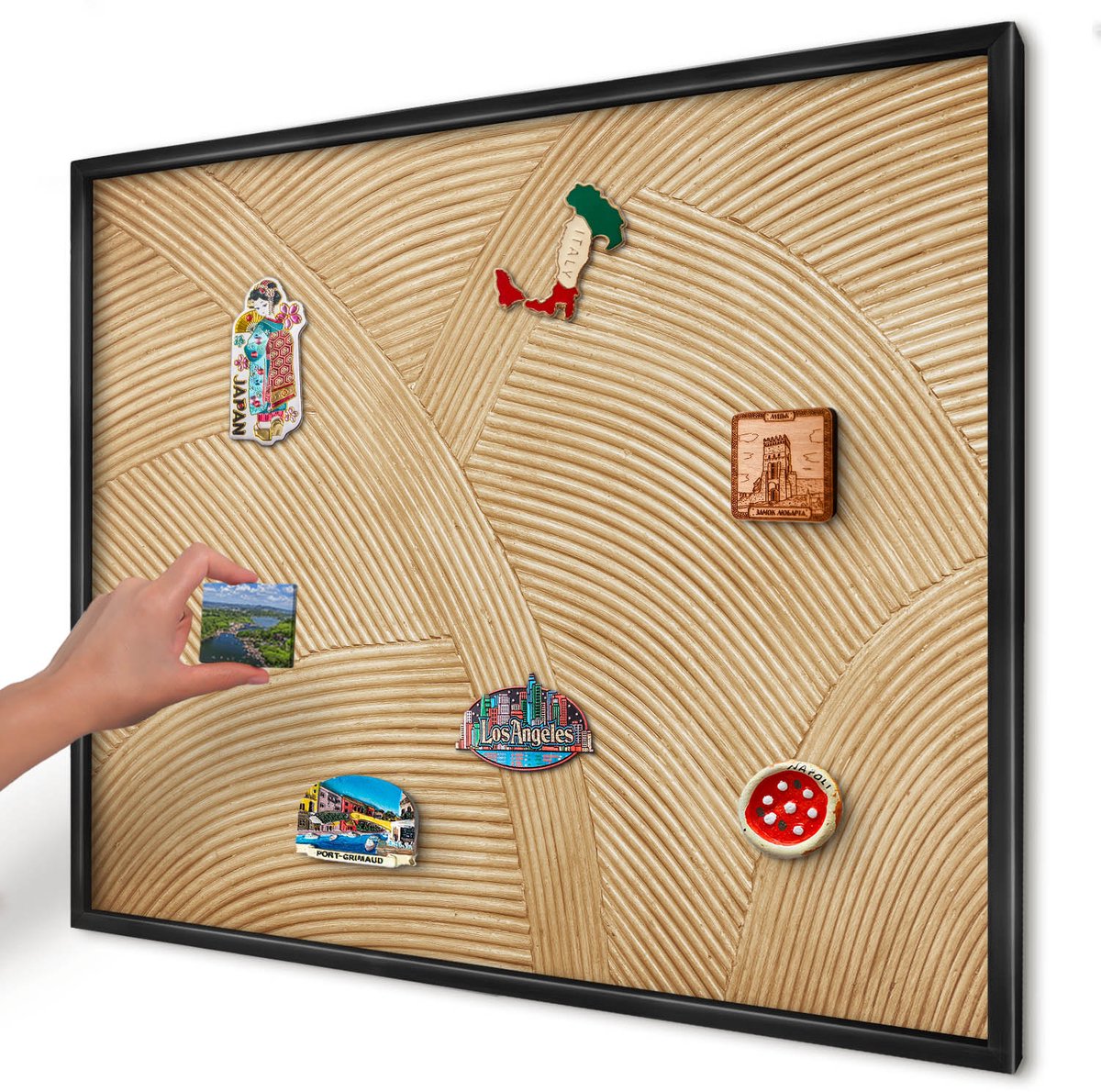 Artprintcave Beige Magneetbord mit Zwart Frame - 80x60 cm - Structurele Lijnen Magnetisch Bord Voor Magneten - Minimalist Magneetbord Voor Keuken - Texturen