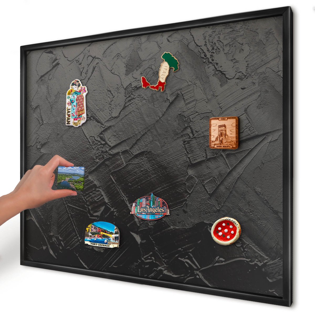 Artprintcave Zwart Magneetbord mit Zwart Frame - 80x60 cm - Gestructureerd Zwart Magneet Bord mit Frame - Abstract Wandbord Magnetisch - Abstractie