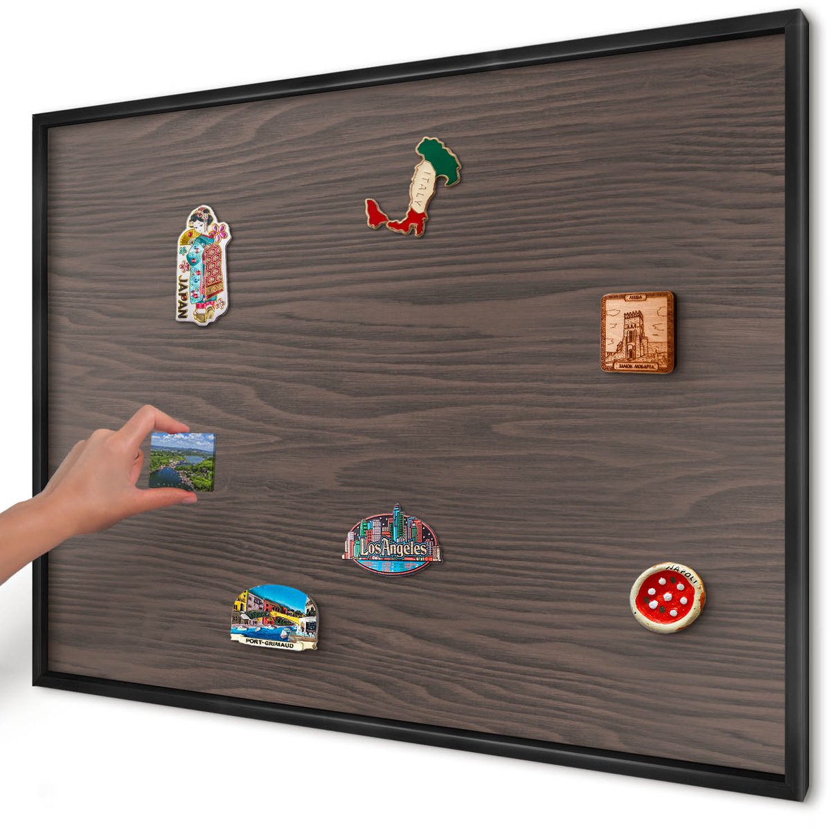 Artprintcave Bruin Magneetbord mit Zwart Frame - 100x70 cm - Natuurlijk Hout Bord Voor Magneten - Rustiek Wandbord Magnetisch - Texturen