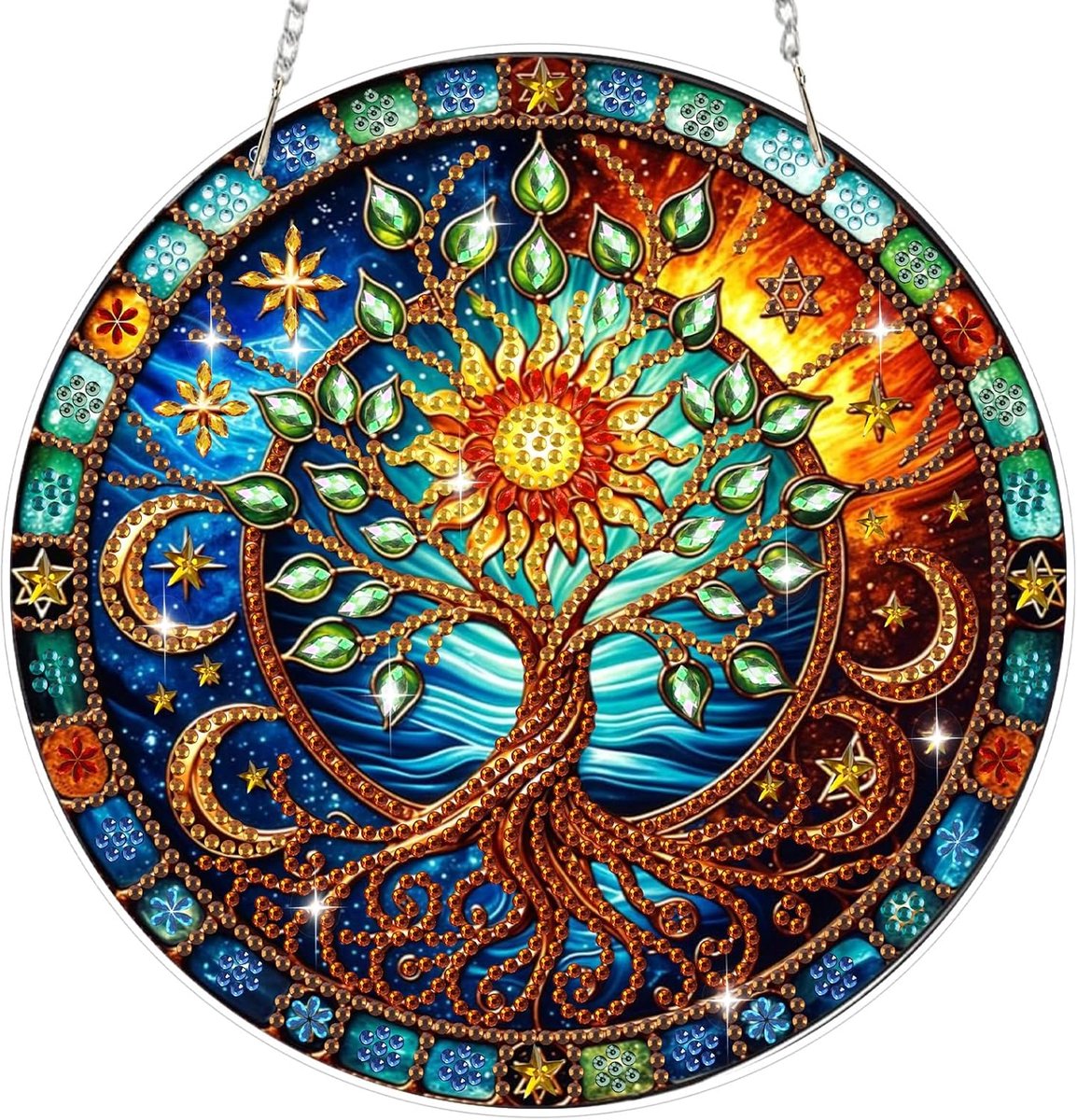 Diamond Painting Hanger landschap, Pasen, levensboom, diamond painting, raamafbeeldingen volwassenen, kinderen, hangend ornament, motieven, knutselset voor raamafbeeldingen, muur, tuin