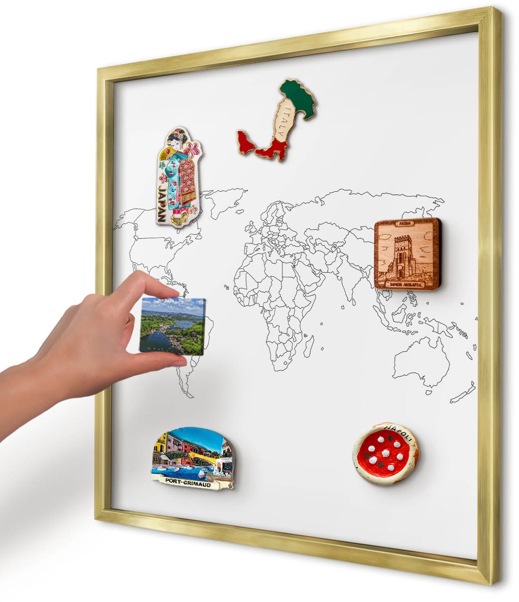 Artprintcave Wit Magneetbord mit Gouden Frame - 50x50 cm - Contourkaart Magnetische Organizer - Minimalist Magneetbord Voor Foto's - Kaarten