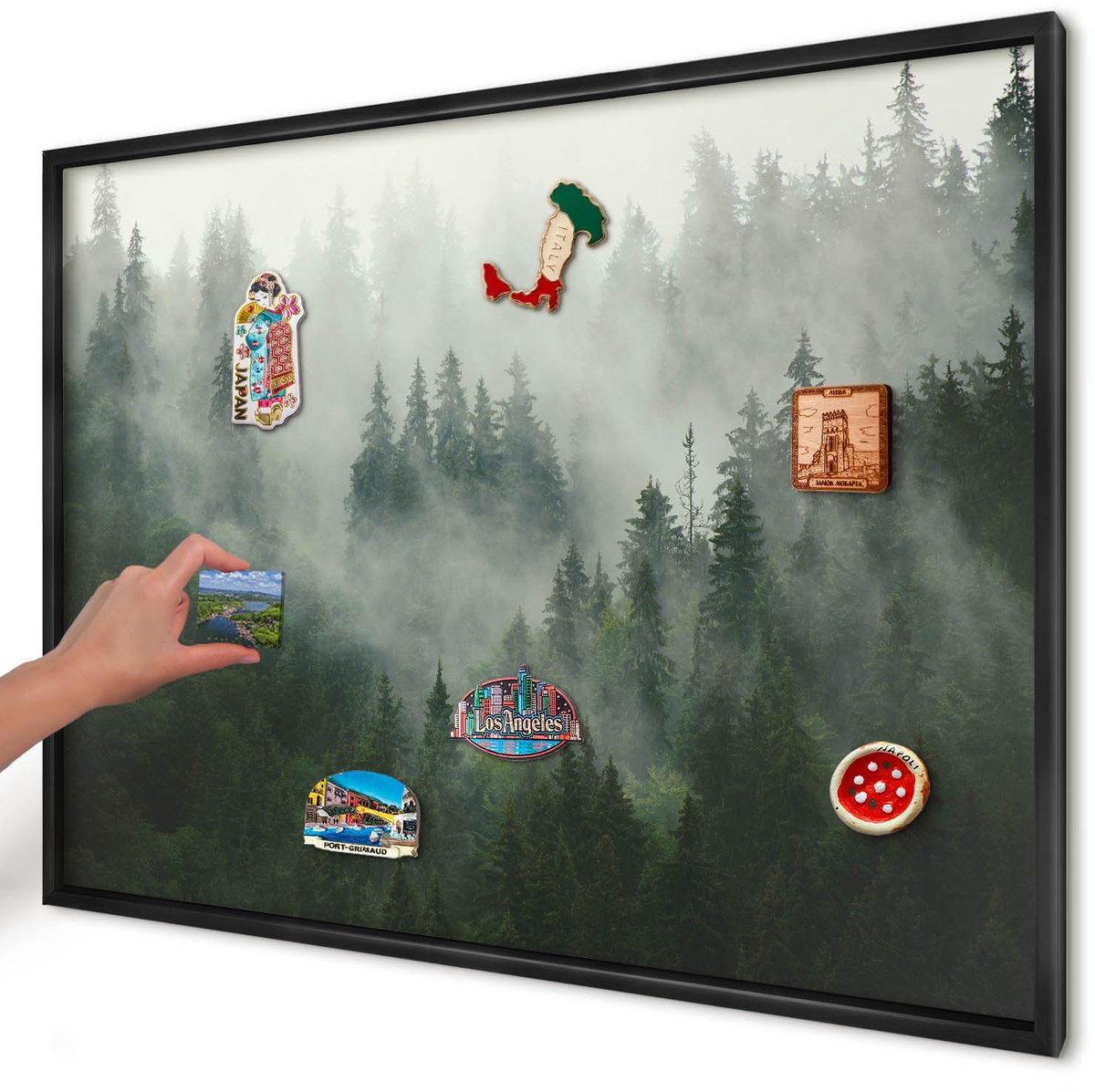 Artprintcave Groente Magneetbord mit Zwart Frame - 100x70 cm - Bosmagie Magneetbord Voor Keuken - Fotografisch Memobord Keuken - Natuur