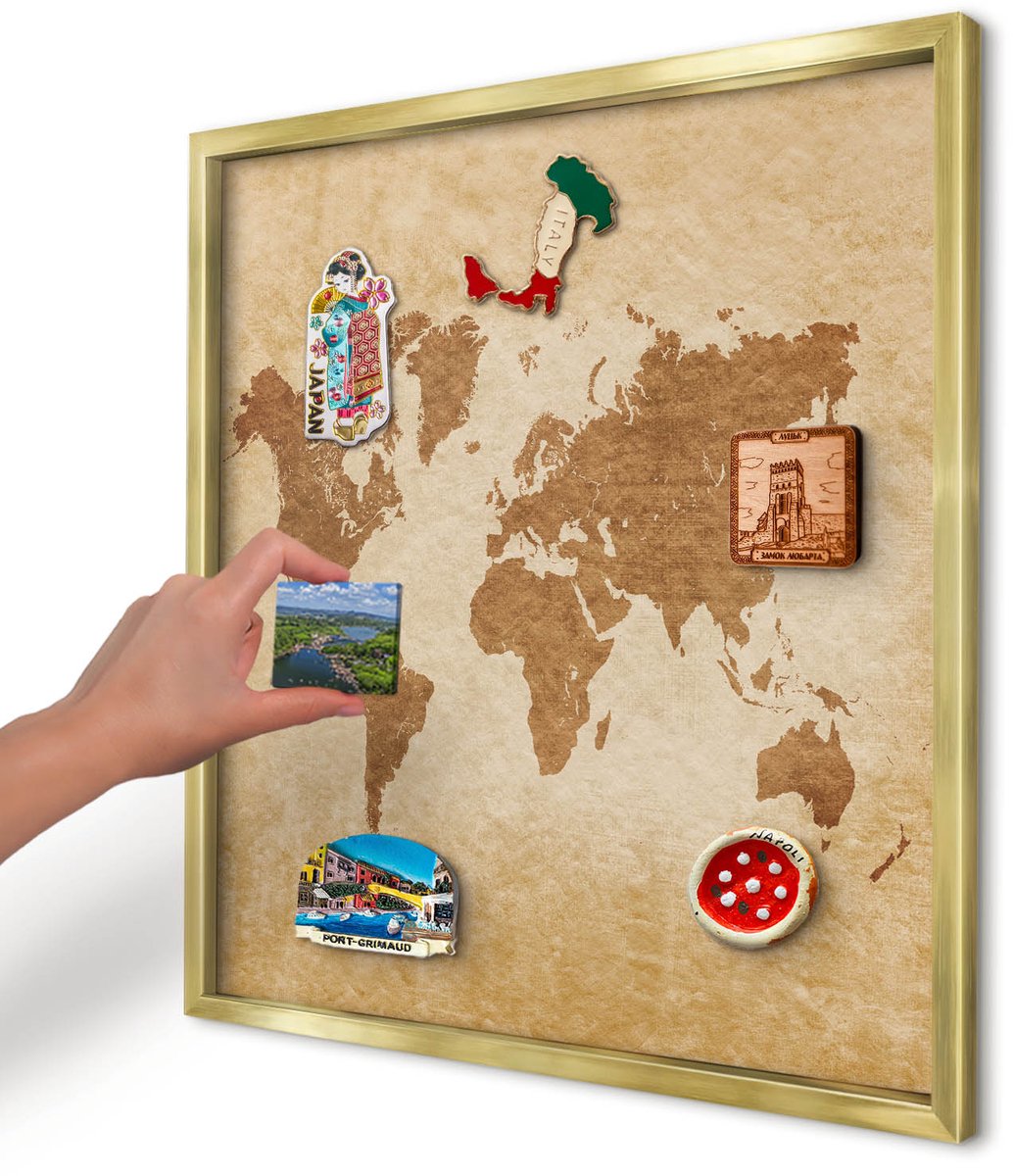 Artprintcave Beige Magneetbord mit Gouden Frame - 50x50 cm - Vintage Kaart Magneetbord Voor Foto's - Vintage Bord Voor Magneten - Kaarten
