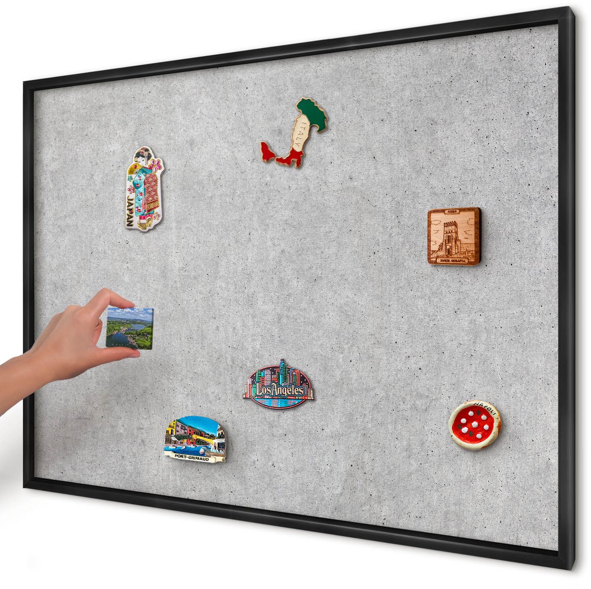 Artprintcave Grijs Magneetbord mit Zwart Frame - 100x70 cm - Grijze Textuur Magnetisch Bord - Minimalist Notitiebord - Texturen