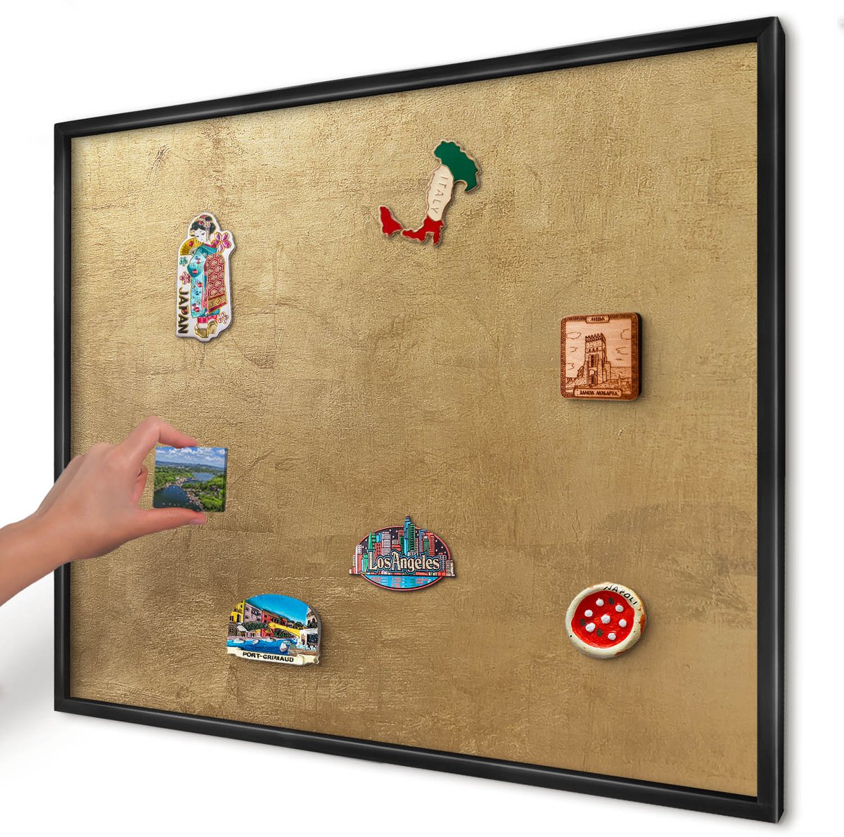 Artprintcave Geel Magneetbord mit Zwart Frame - 80x60 cm - Gele Textuur Magneetbord Voor Keuken - Rustiek Magnetisch Bord - Texturen