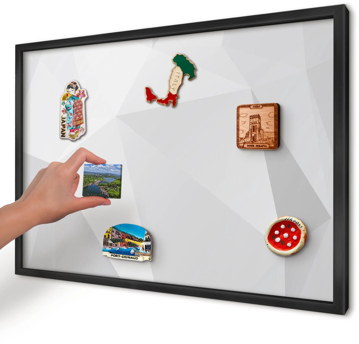 Artprintcave Wit Magneetbord mit Zwart Frame - 60x40 cm - Witte Geometrie Magneet Bord mit Frame - Minimalist Wandbord Magnetisch - Abstractie