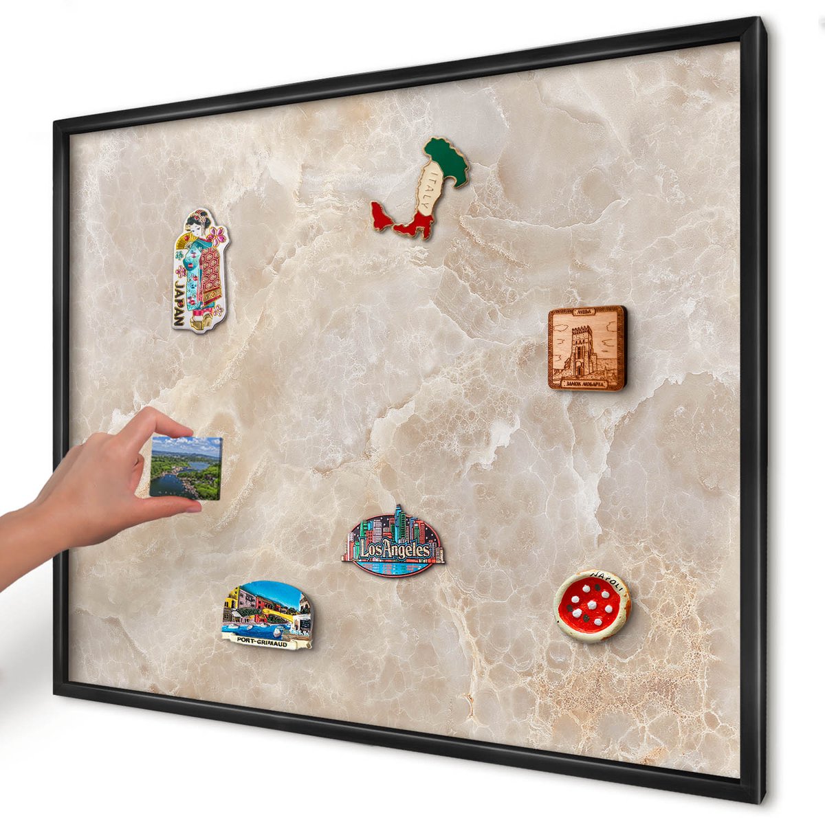 Artprintcave Romig Magneetbord mit Zwart Frame - 80x60 cm - Crème Marmer Magnetische Organizer - Modern Magneet Bord mit Frame - Texturen
