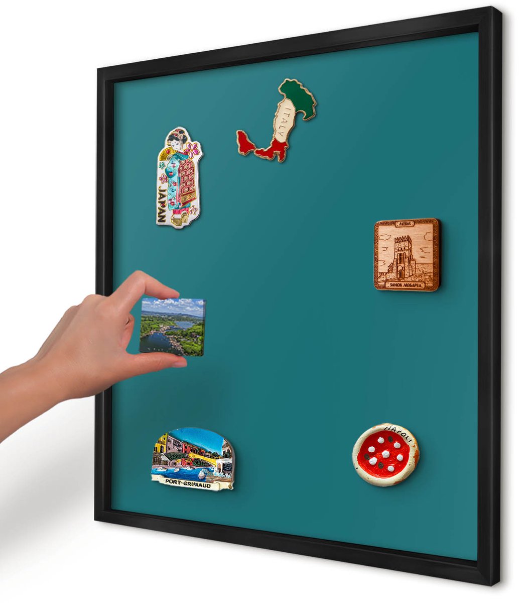 Artprintcave Turkoois Magneetbord mit Zwart Frame - 50x50 cm - Donker Turkoois Magnetisch Bord - Minimalist Notitiebord - Achtergronden En Patronen