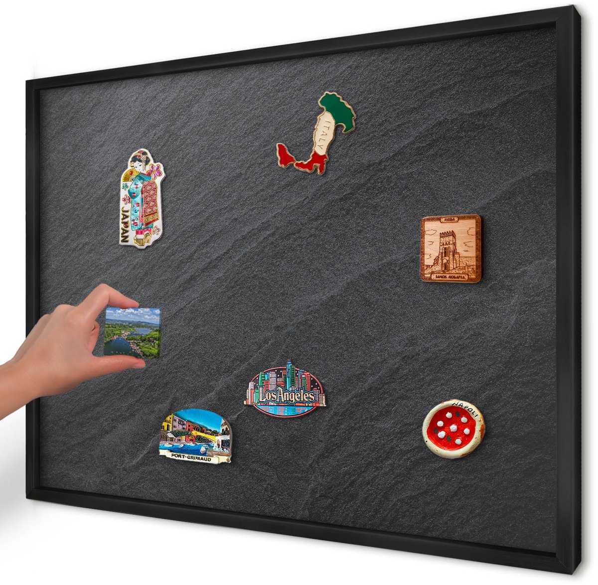 Artprintcave Zwart Magneetbord mit Zwart Frame - 70x50 cm - Grijze Textuur Memobord Keuken - Minimalist Magneetbord Voor Foto's - Texturen