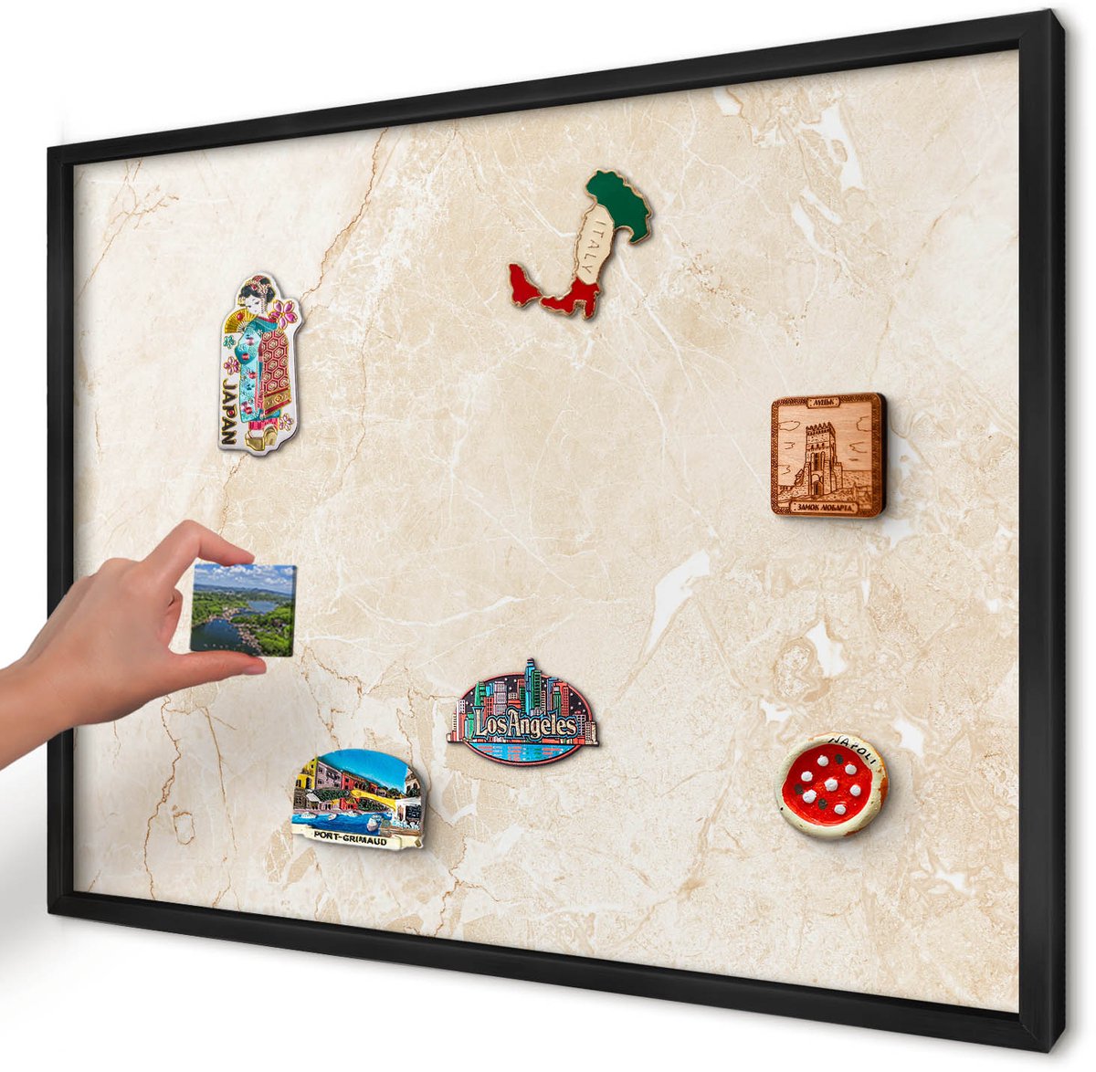 Artprintcave Beige Magneetbord mit Zwart Frame - 70x50 cm - Delicaat Marmer Magnetische Organizer - Minimalist Notitiebord - Texturen