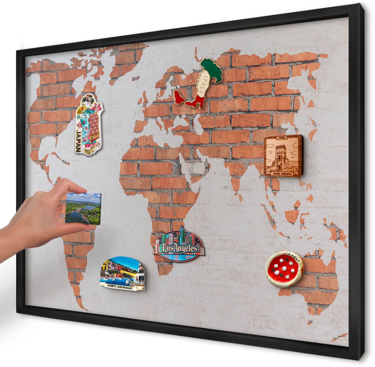 Artprintcave Oranje Magneetbord mit Zwart Frame - 70x50 cm - Bakstenen Plattegrond Notitiebord - Industrieel/Loft Magneetbord Voor Keuken - Kaarten