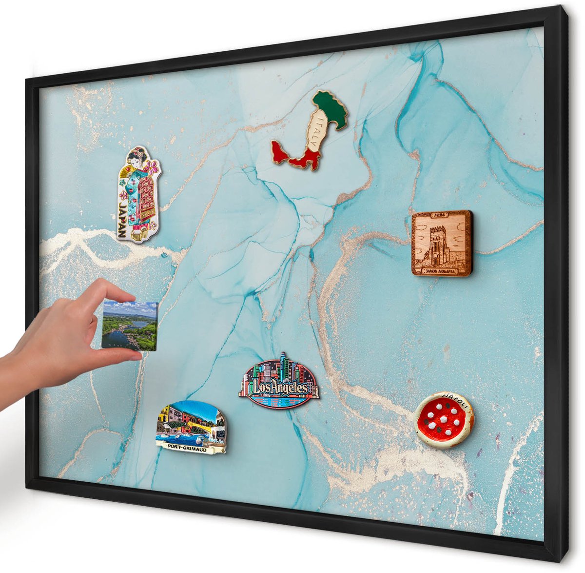 Artprintcave Turkoois Magneetbord mit Zwart Frame - 70x50 cm - Turquoise Elegantie Bord Voor Magneten - Abstract Magnetische Organizer - Abstractie