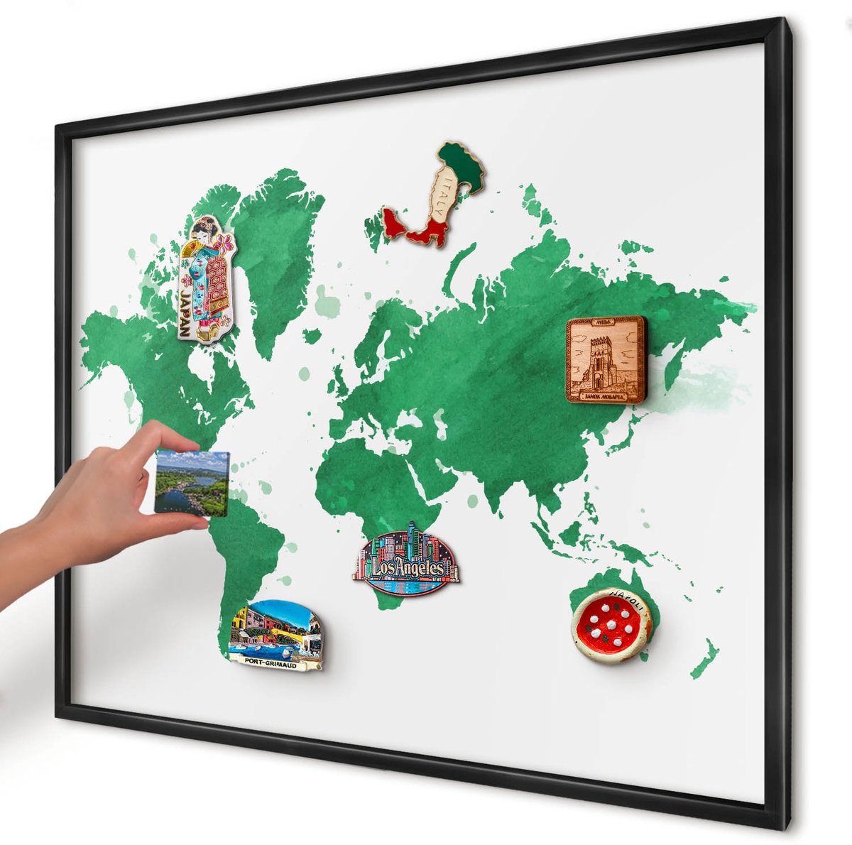 Artprintcave Groente Magneetbord mit Zwart Frame - 80x60 cm - Groene Kaart Memobord Keuken - Waterverf Bord Voor Magneten - Kaarten