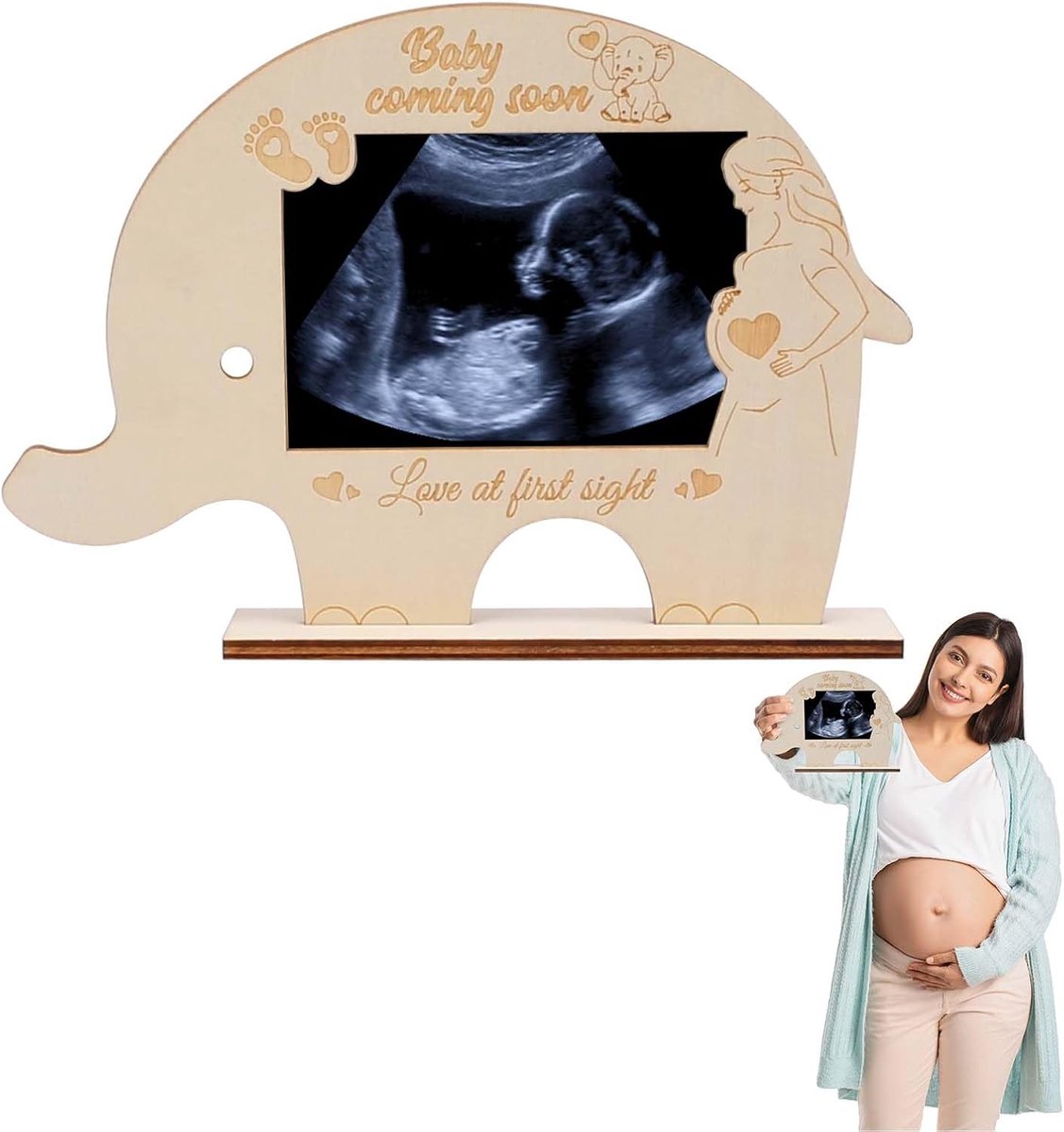 Ultrasone fotolijst voor zwangerschap - Houten olifant - Uniek cadeau voor aanstaande ouders - Herinnering aan de baby - ShopVlot