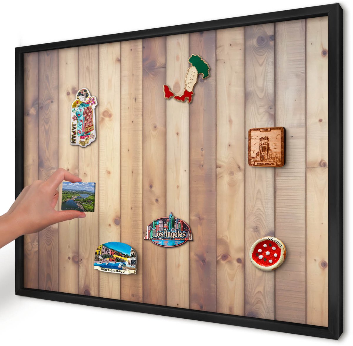Artprintcave Bruin Magneetbord mit Zwart Frame - 70x50 cm - Houten Planken Notitiebord - Rustiek Wandbord Magnetisch - Texturen