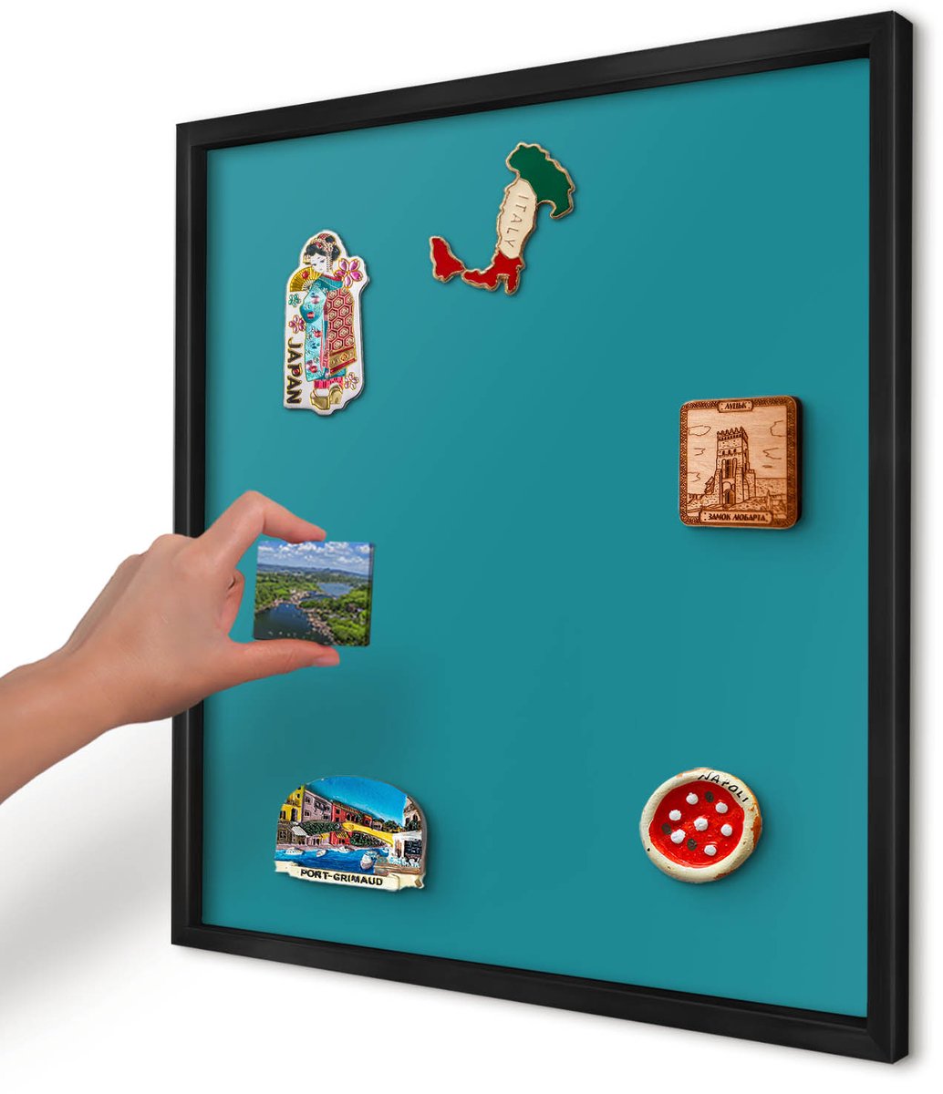 Artprintcave Turkoois Magneetbord mit Zwart Frame - 50x50 cm - Koel Turkoois Memobord Keuken - Minimalist Bord Voor Magneten - Achtergronden En Patronen