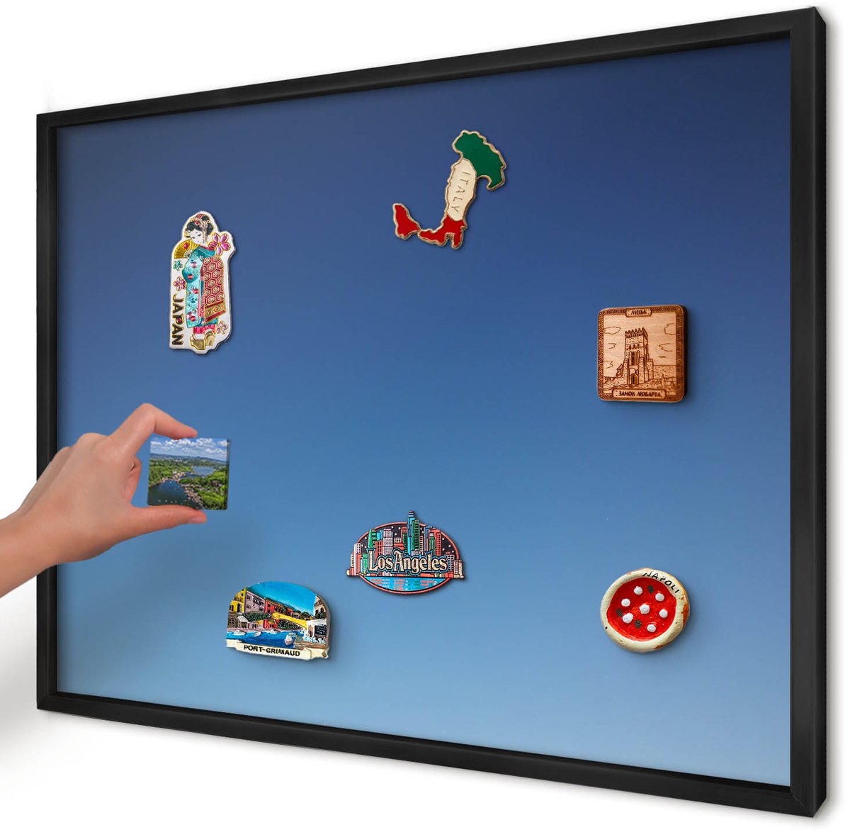 Artprintcave Blauw Magneetbord mit Zwart Frame - 70x50 cm - Blauwe Kleurovergangen Magneetbord Voor Foto's - Minimalist Magneetbord Voor Keuken - Achtergronden En Patronen