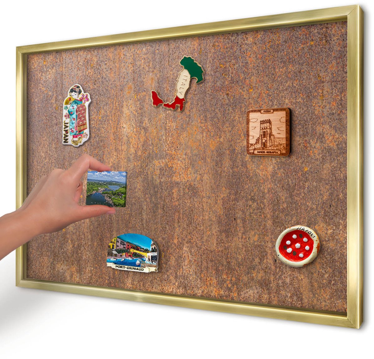 Artprintcave Bruin Magneetbord mit Gouden Frame - 60x40 cm - Roestige Elegantie Magneet Bord mit Frame - Industrieel/Loft Notitiebord - Texturen