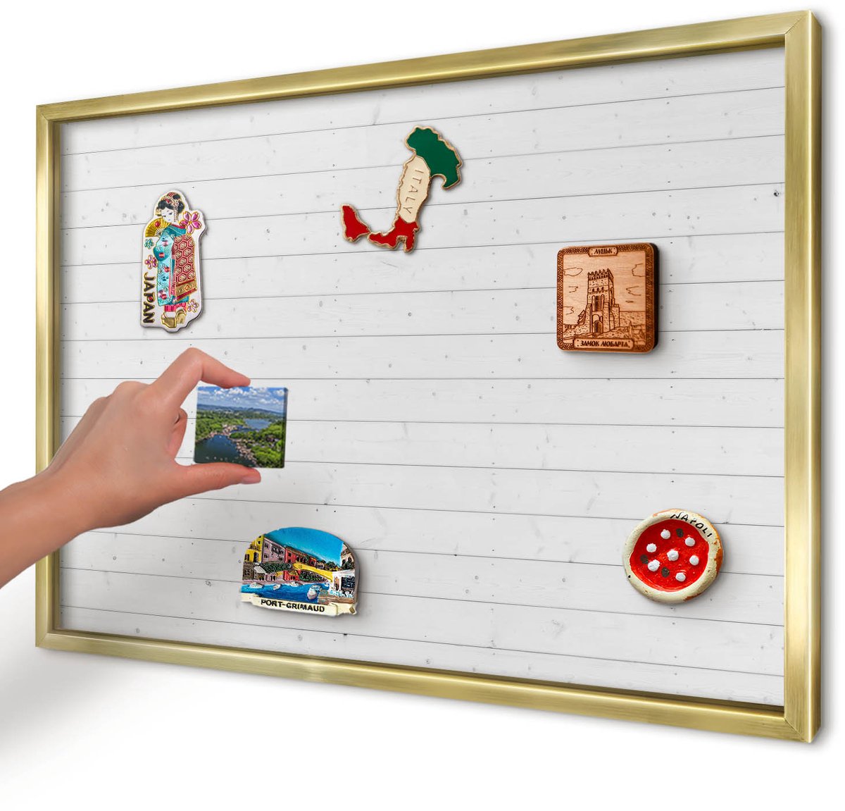 Artprintcave Wit Magneetbord mit Gouden Frame - 60x40 cm - Witte Borden Magneetbord Voor Keuken - Scandinavisch Magneetbord Voor Foto's - Texturen