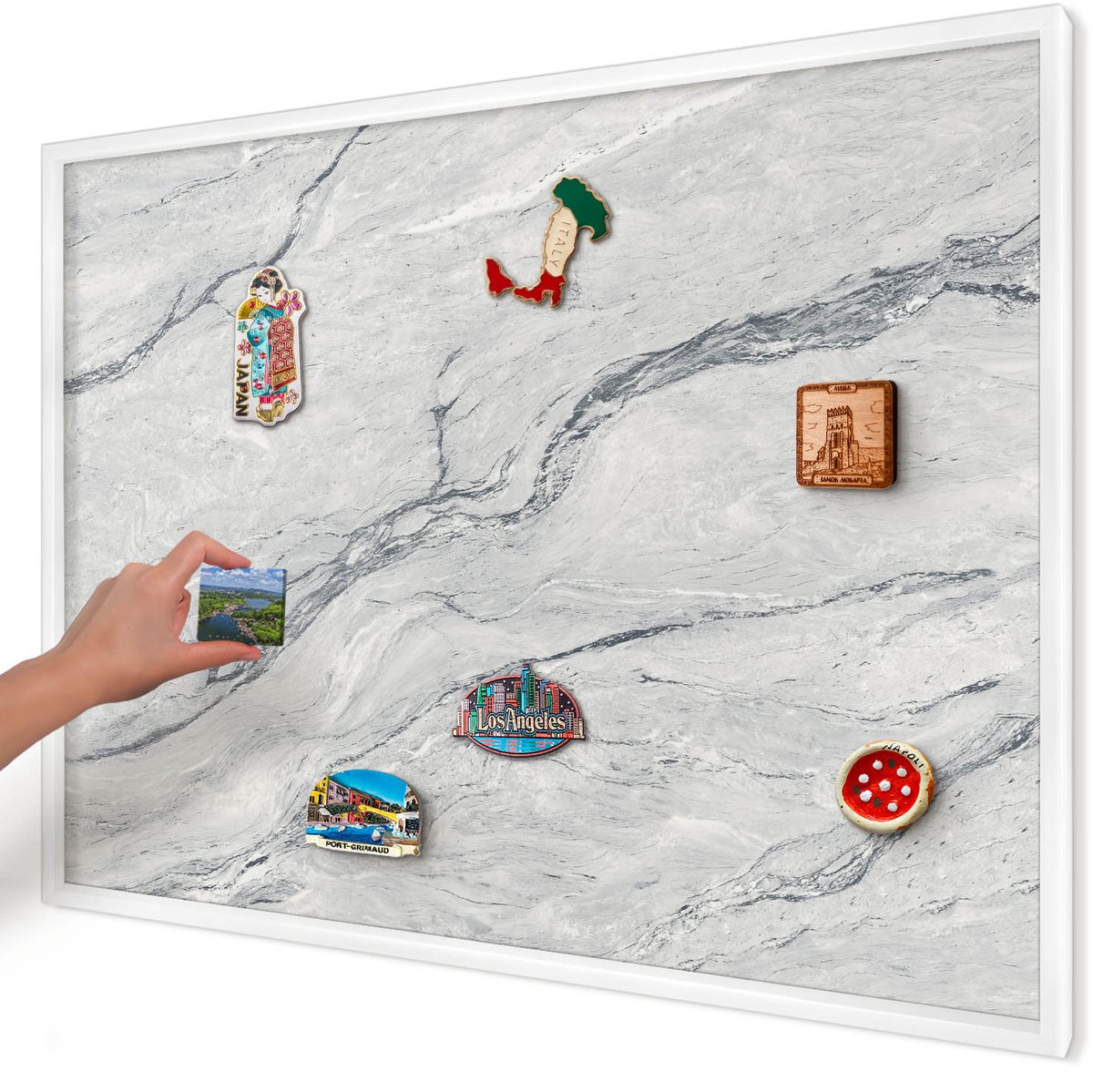 Artprintcave Grijs Magneetbord mit Witte Lijst - 100x70 cm - Grijze Elegantie Magneet Bord mit Frame - Minimalist Magneetbord Voor Keuken - Texturen