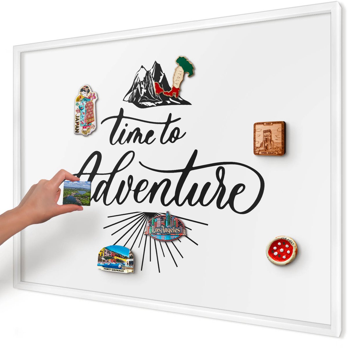 Artprintcave Wit Magneetbord mit Witte Lijst - 100x70 cm - De Ontdekkingsreis Wandbord Magnetisch - Typografisch Magneetbord Voor Keuken - Teksten