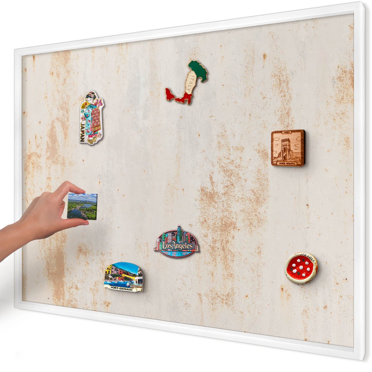 Artprintcave Beige Magneetbord mit Witte Lijst - 100x70 cm - Roestige Textuur Wandbord Magnetisch - Industrieel/Loft Magnetische Organizer - Texturen