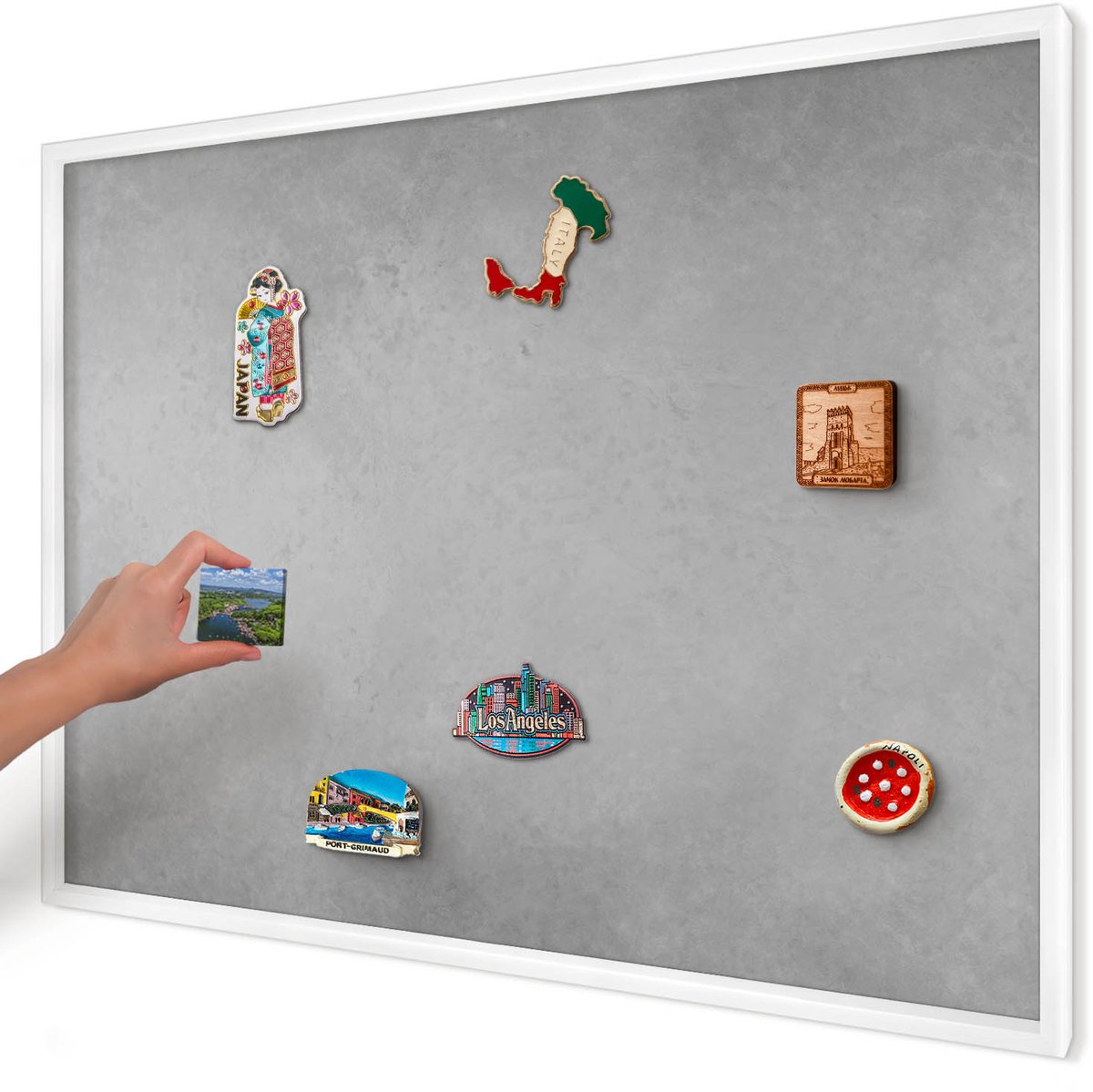 Artprintcave Grijs Magneetbord mit Witte Lijst - 100x70 cm - Zilveren Mist Magnetisch Bord - Minimalist Wandbord Magnetisch - Texturen
