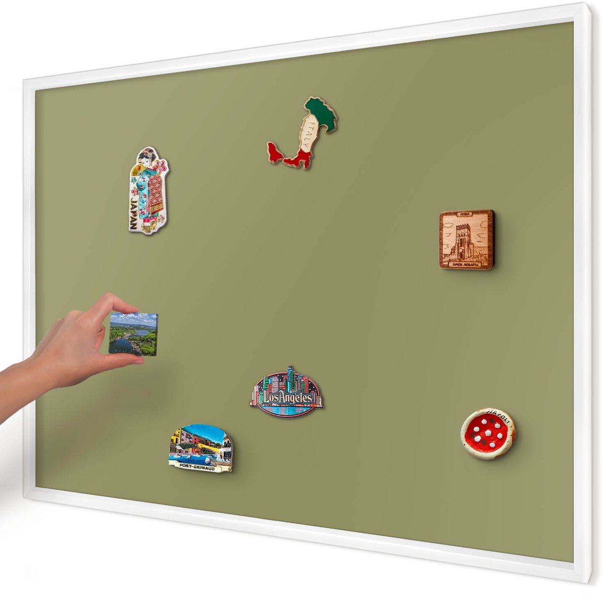 Artprintcave Geel Magneetbord mit Witte Lijst - 100x70 cm - Groen Gras Magnetische Organizer - Minimalist Magnetisch Bord Voor Magneten - Achtergronden En Patronen