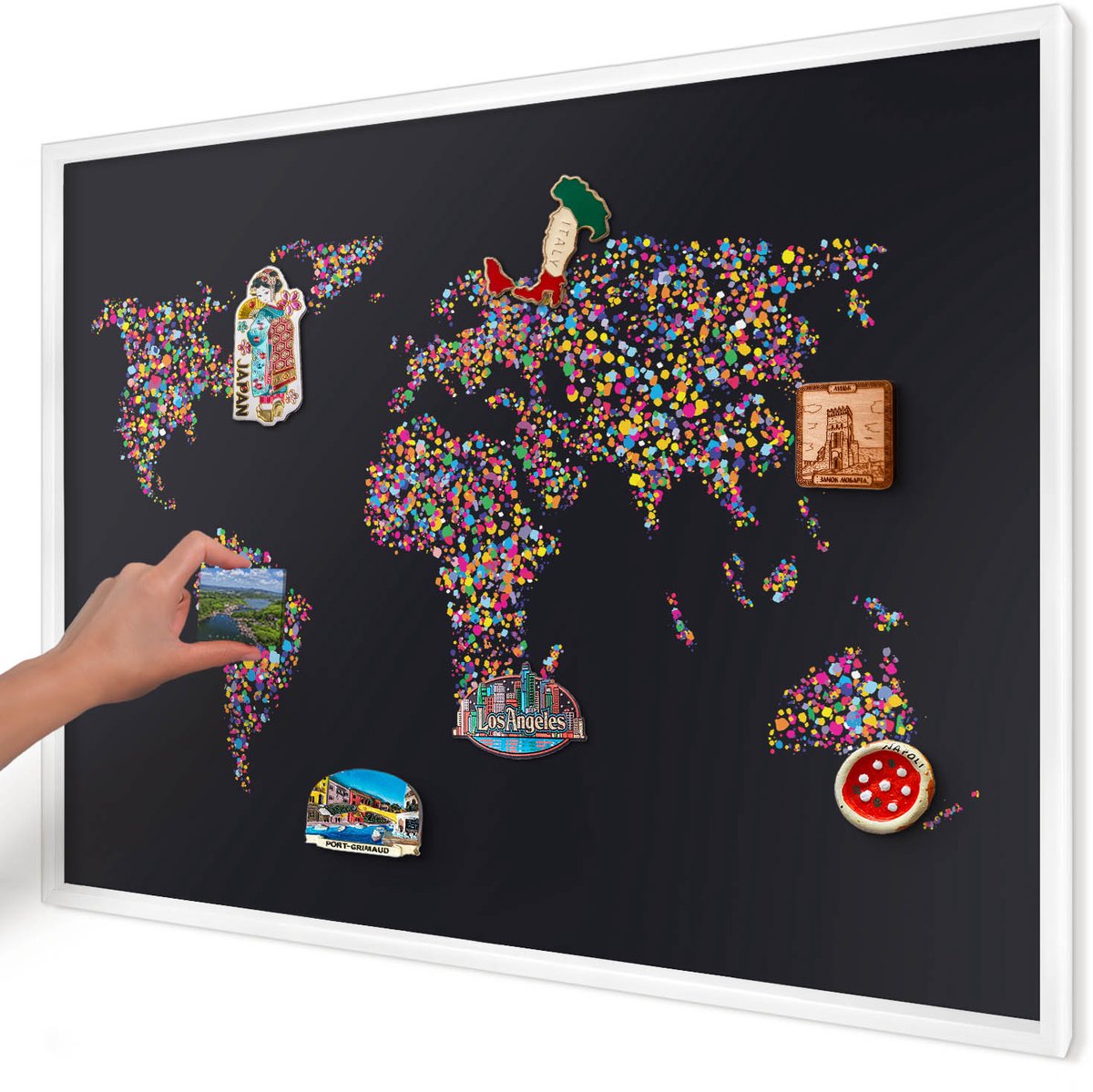 Artprintcave Zwart Magneetbord mit Witte Lijst - 100x70 cm - Kleurenkaart Magneetbord Voor Foto's - Abstract Magnetisch Bord - Kaarten