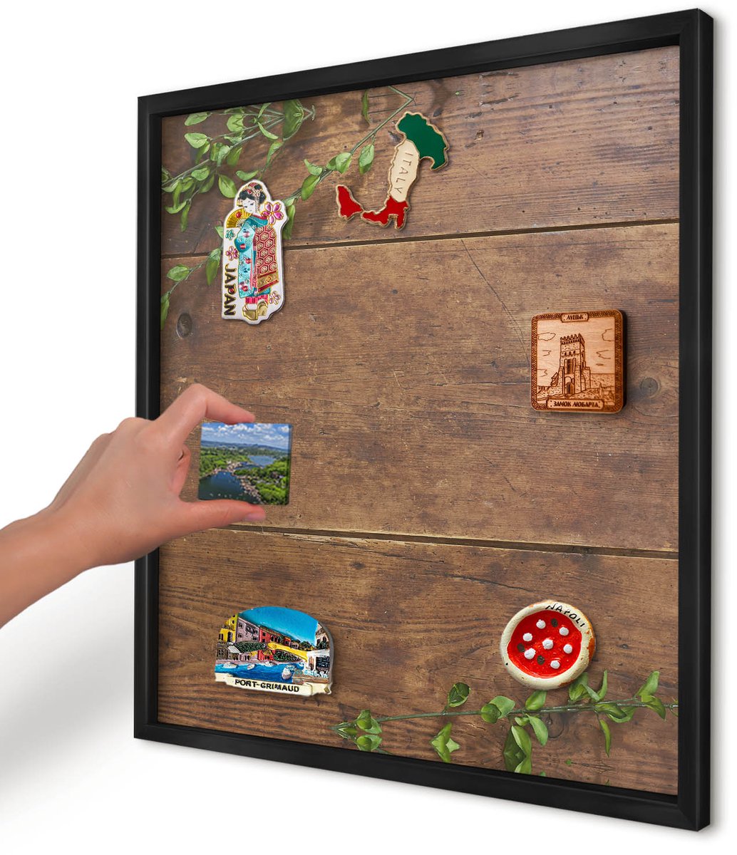 Artprintcave Bruin Magneetbord mit Zwart Frame - 50x50 cm - Hout Natuur Magnetische Organizer - Rustiek Magnetisch Bord Voor Magneten - Natuur