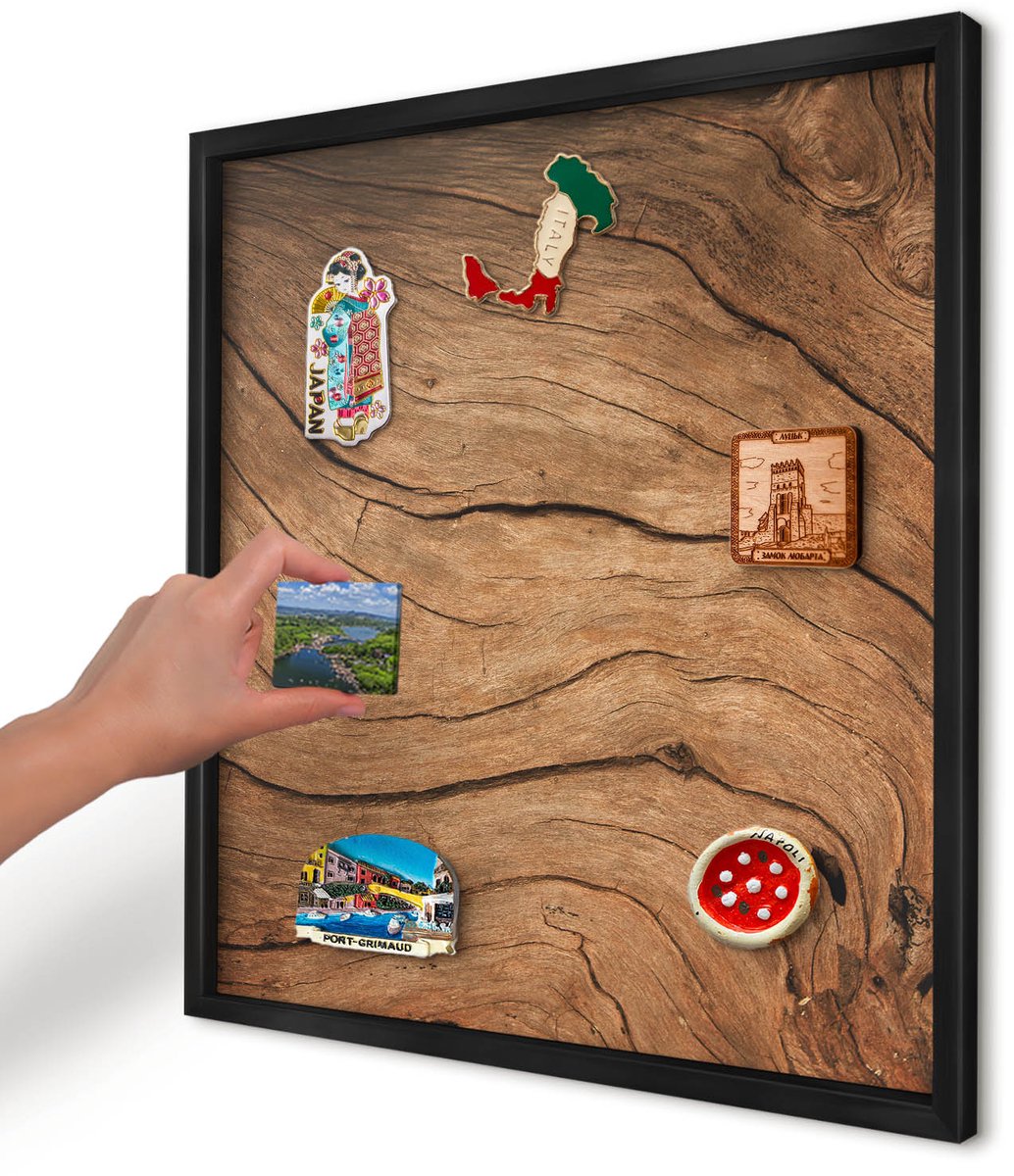 Artprintcave Bruin Magneetbord mit Zwart Frame - 50x50 cm - Houtnerf Wandbord Magnetisch - Rustiek Magneetbord Voor Foto's - Texturen