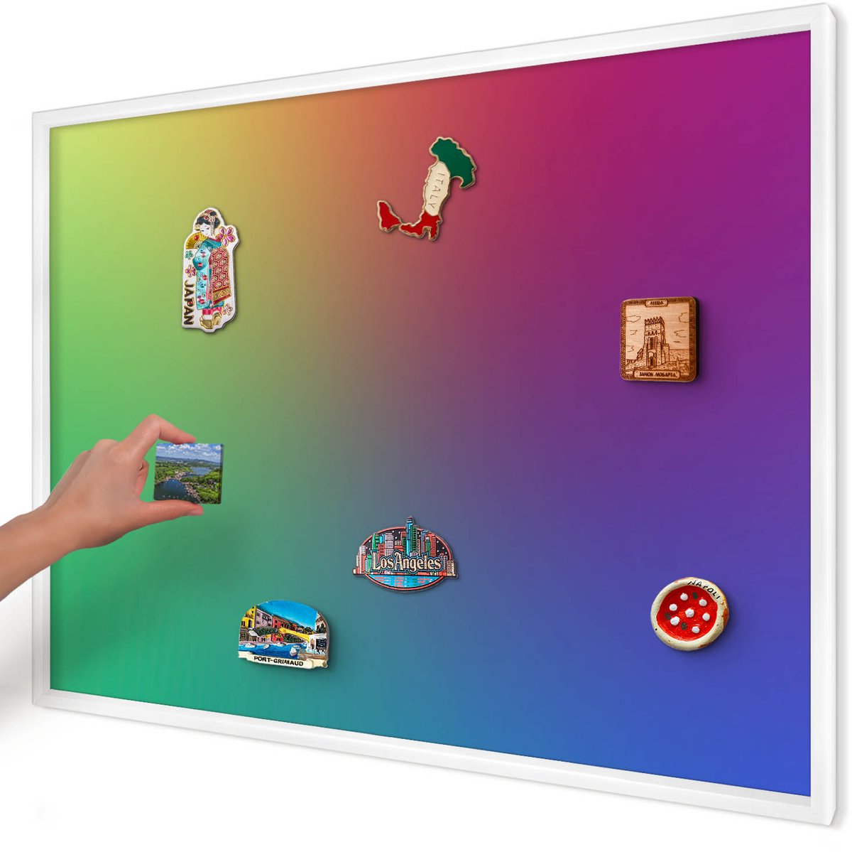 Artprintcave Groente Magneetbord mit Witte Lijst - 100x70 cm - Regenbooggradient Notitiebord - Abstract Wandbord Magnetisch - Abstractie