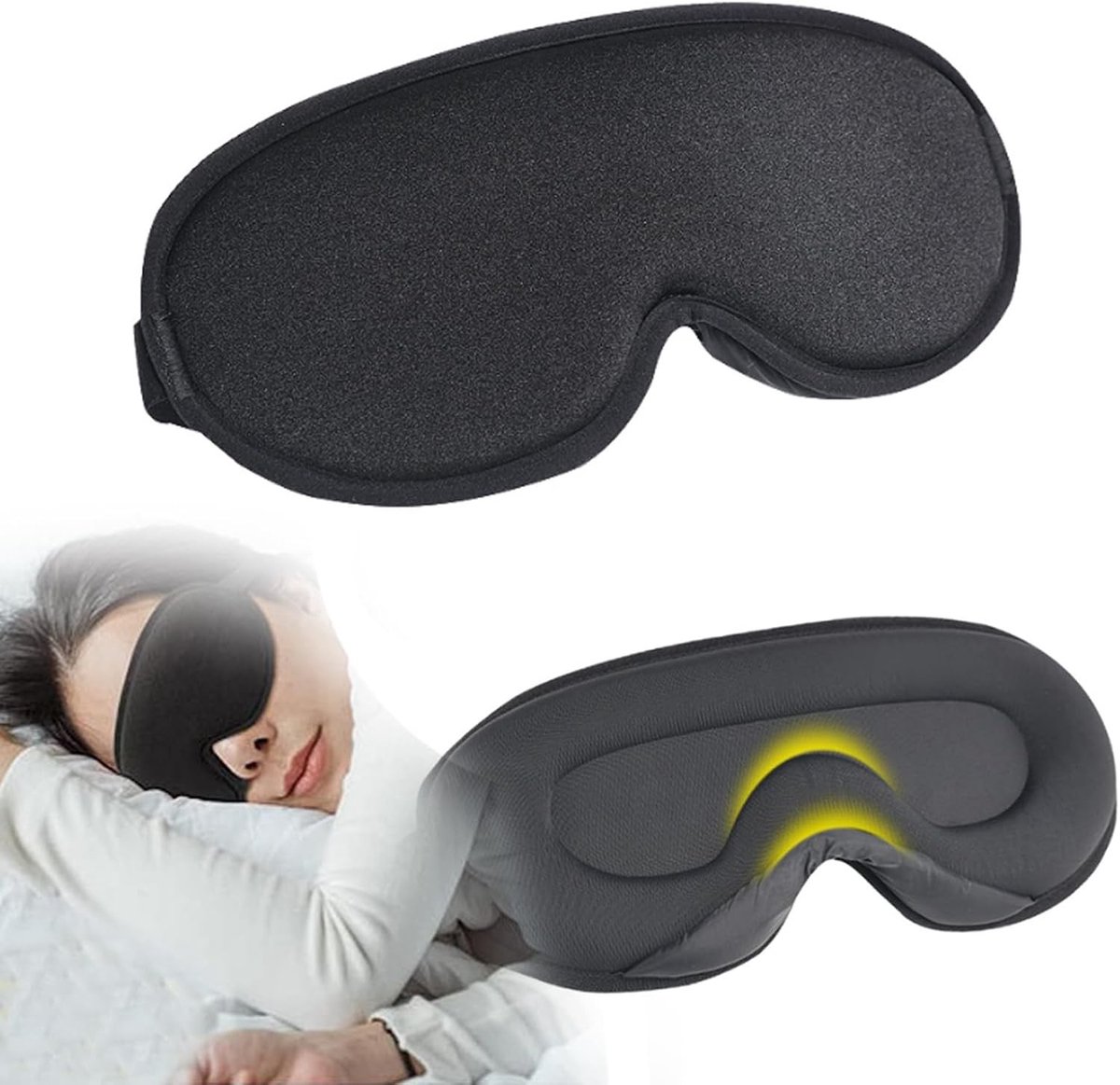 3D Slaapmasker - Oogmasker Verduisterend - Diepe Slaap Bevorderen - Verstelbare Hoofdband - 24.5 x 10.5 x 2 cm - Zwart