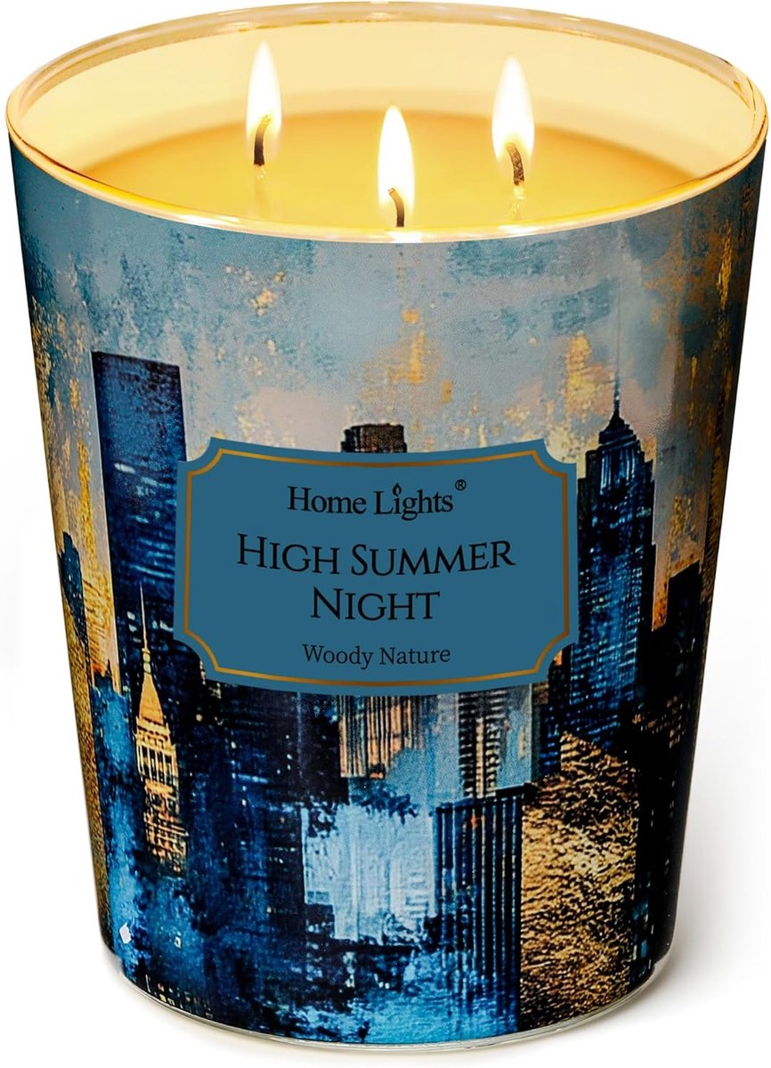 SnelShoppen - Geurkaarsen met 3 Lonten van Sojawas - 960g - Brandt tot 130 uur - Midsummer Night - Jasmine & Amber - Thuisdecoratie & Cadeau