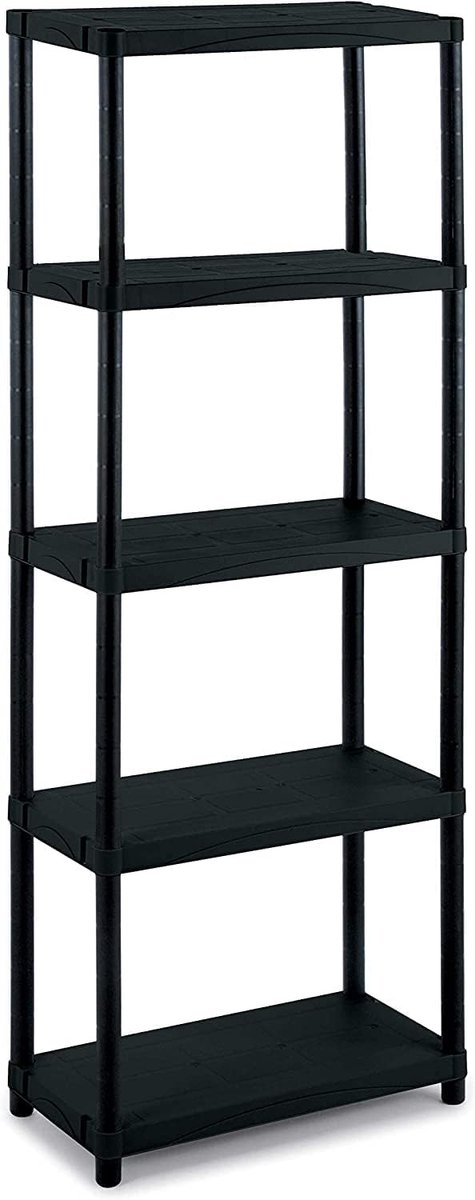 SnelShoppen - Modulaire Plank met 5 Legborden voor Binnengebruik, 30 kg Draagvermogen, 100% Gerecycled Plastic, L70 x B30 x H174 cm, Ideaal voor Keuke