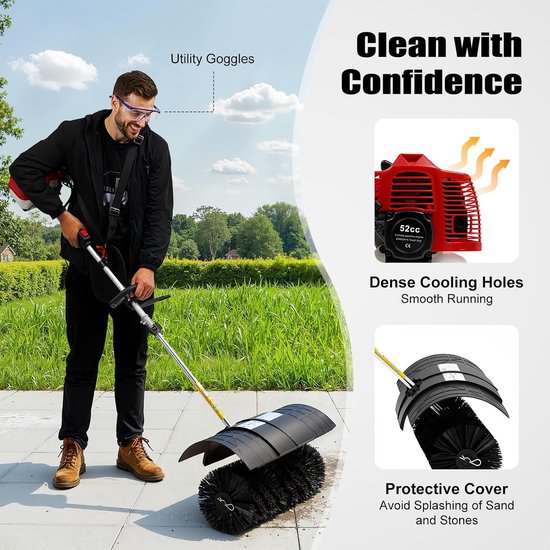 Benzine Veegmachine - Motorbezem Sneeuwruimer - Buiten Reinigen - 52cc 2-takt Motor - 52 cm Borstelbreedte - Zwart Rood — afbeelding 4
