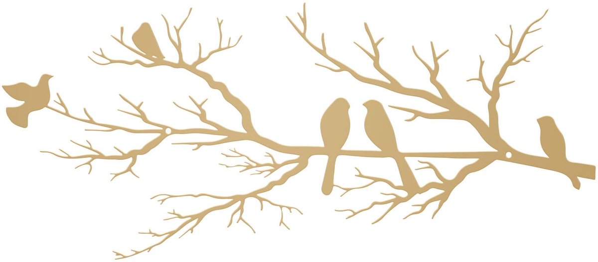 SnelShoppen - Metalen vogels muurkunst - Silhouet muurdecoratie met levendige vogels op tak - Gouden bladeren - Hangende muursculptuur voor woonkamer,