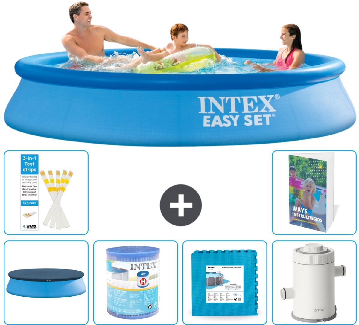 Intex Rond Opblaasbaar Easy Set Zwembad - 305 x 61 cm - Blauw - Inclusief Afdekzeil - Filter - Vloertegels - Zwembadfilterpomp - 7-delig