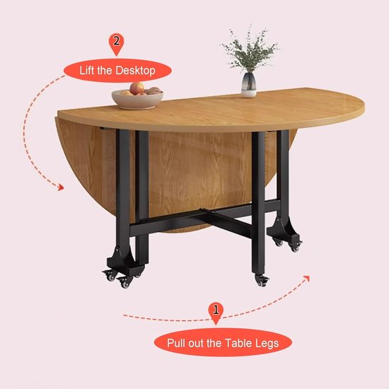 Opvouwbare Eettafel - Ronde Tafel Roltafel - Ruimte Besparen - Versterkte Stalen Standaard - 100 cm Diameter - Wit — afbeelding 4