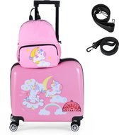 KOMFOTTEU 2-delige Kinderset – 18 Inch Kinder Cabinekoffer met Wielen en Telescoopgreep + 12 Inch Rugzak – Harde Reiskoffer voor Jongens en Meisjes – eenhoorn