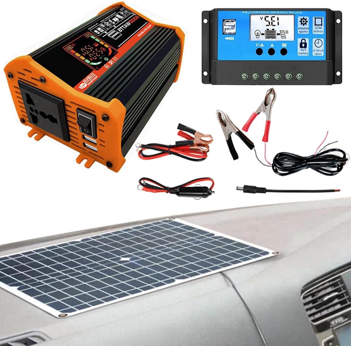 Zonnepaneel Generator Kit - Draagbare Stroomvoorziening - Buiten Energie - Dubbele USB Uitgangen - 44.7 x 30.3 x 14 cm