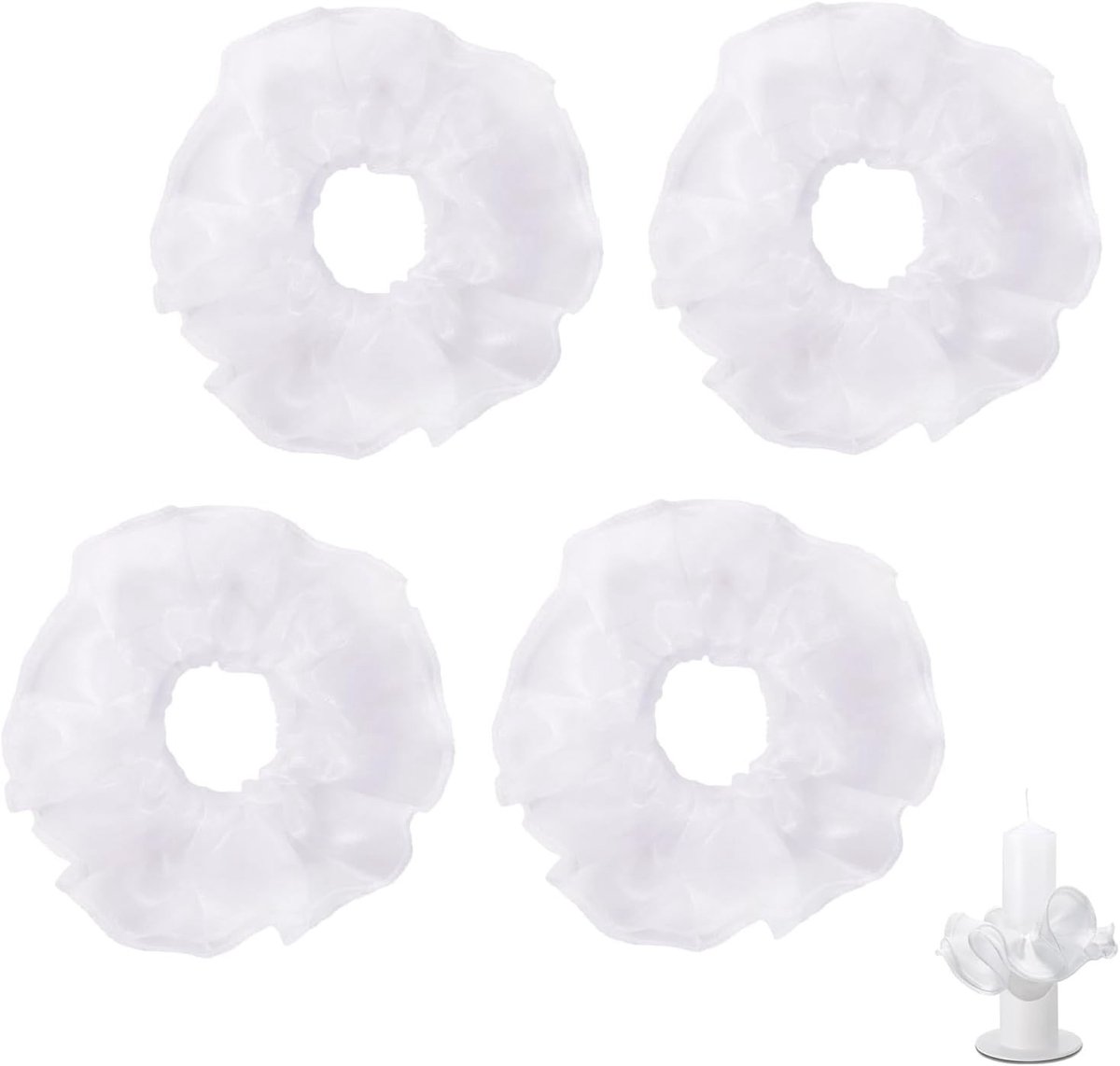 Set van 4 Tulle Drupvangers voor Kaarsen, Bescherming tegen Druppels, Witte Tulle Drupvanger voor Communie- en Doopkaarsen met een Diameter van 3-5 cm, Ideaal voor Feestelijke Gelegenheden