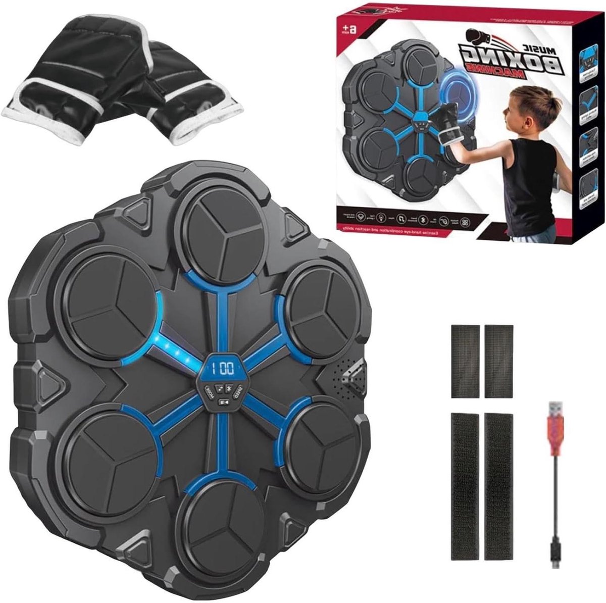 Led Bokstrainer - Boksmachine Wandmontage - Thuis Fitness - Interactieve Modi - 34 x 4 x 315 cm - Zwart
