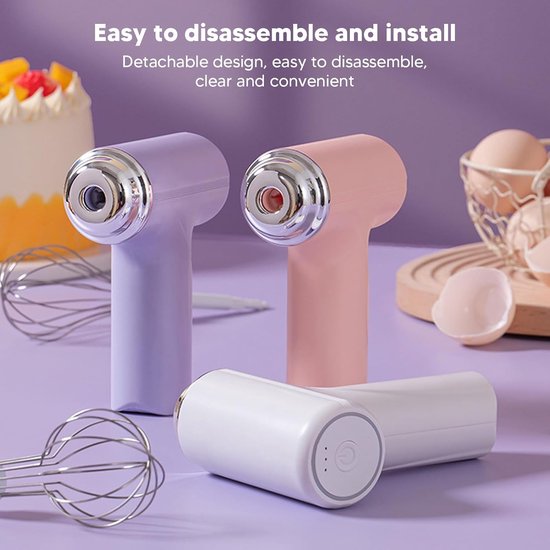 Elektrische Eierklopper - Handmixer Draadloos - Keukenwerk - Draadloos Ontwerp - 23D x 20B x 5H cm - Wit — afbeelding 3