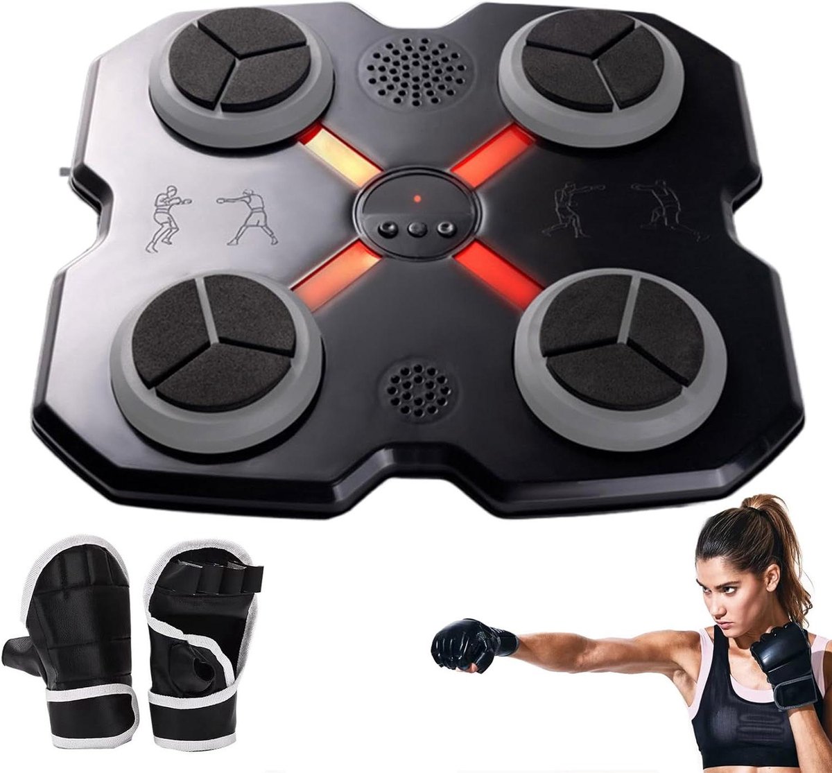 Muziek Boksmachine - Bokstrainer Ponsen - Thuis Fitness - LED Kleurverandering - 28x28x5 cm - Zwart