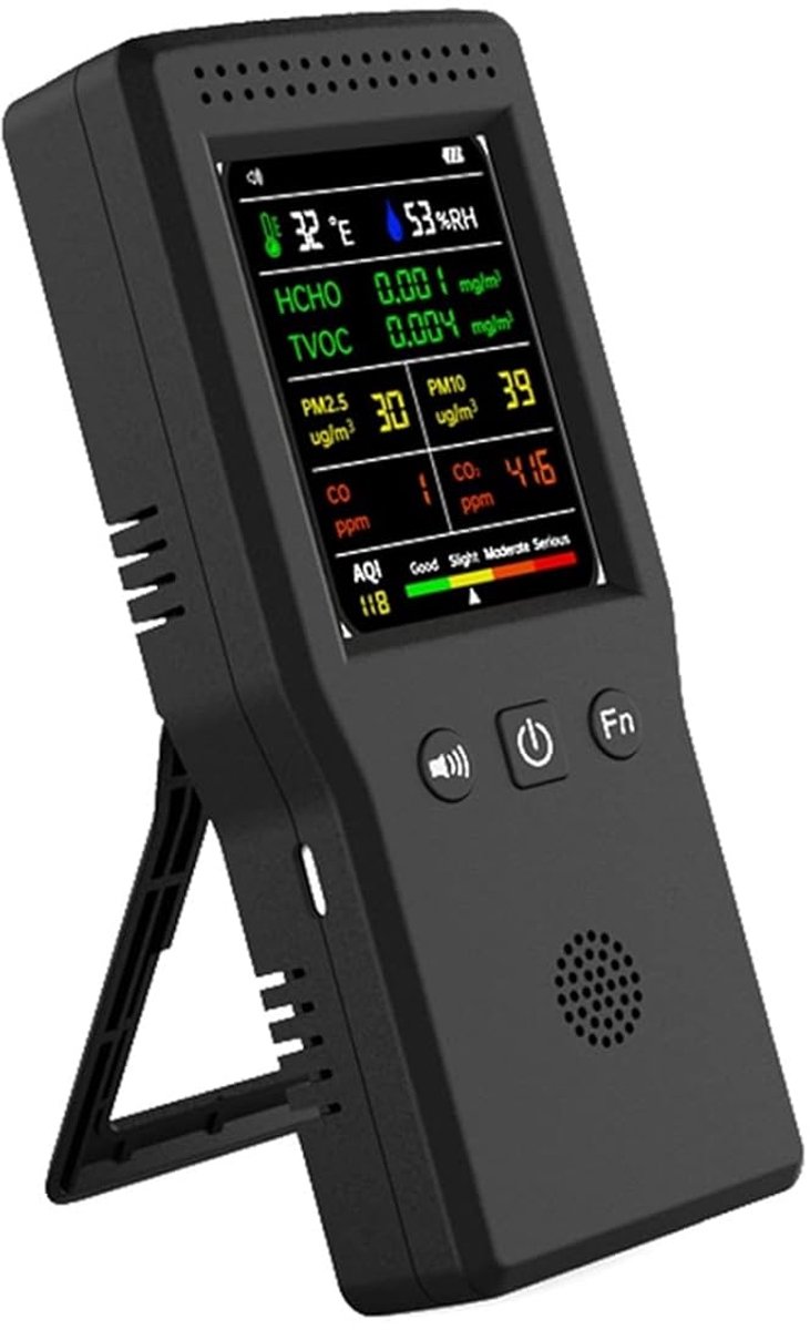 Luchtkwaliteitsmeter - 9-in-1 Detector - Binnenklimaat Meten - LCD Kleurenscherm - 157x70x30 mm - Zwart