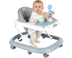 Baby loopstoel - Loopwagen peuter - Eerste stapjes leren - Afneembaar speelbord - In hoogte verstelbaar - Grijs