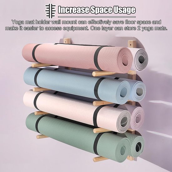 Yogamathouder Houten - Fitnessrek Wandmontage - Sportspullen Opbergen - Ruimtebesparend Verticaal - Tot 158cm - Houtkleur — afbeelding 4